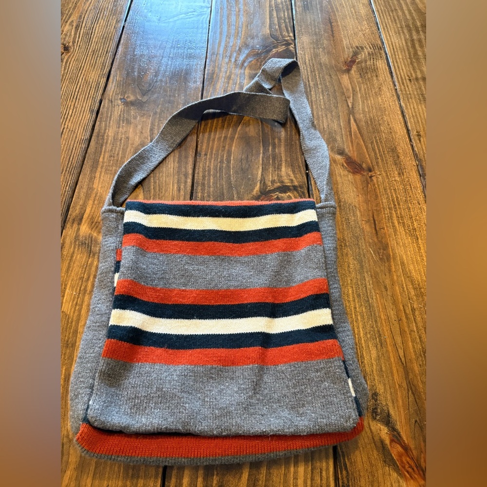 Striped Gray and Orange Knit Messenger Bag
